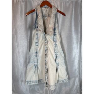 Free People Katie Sleeveless Denim Mini Dress Button Front Collared Light Wash S